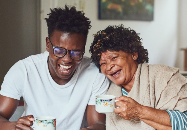 mom and son laughing