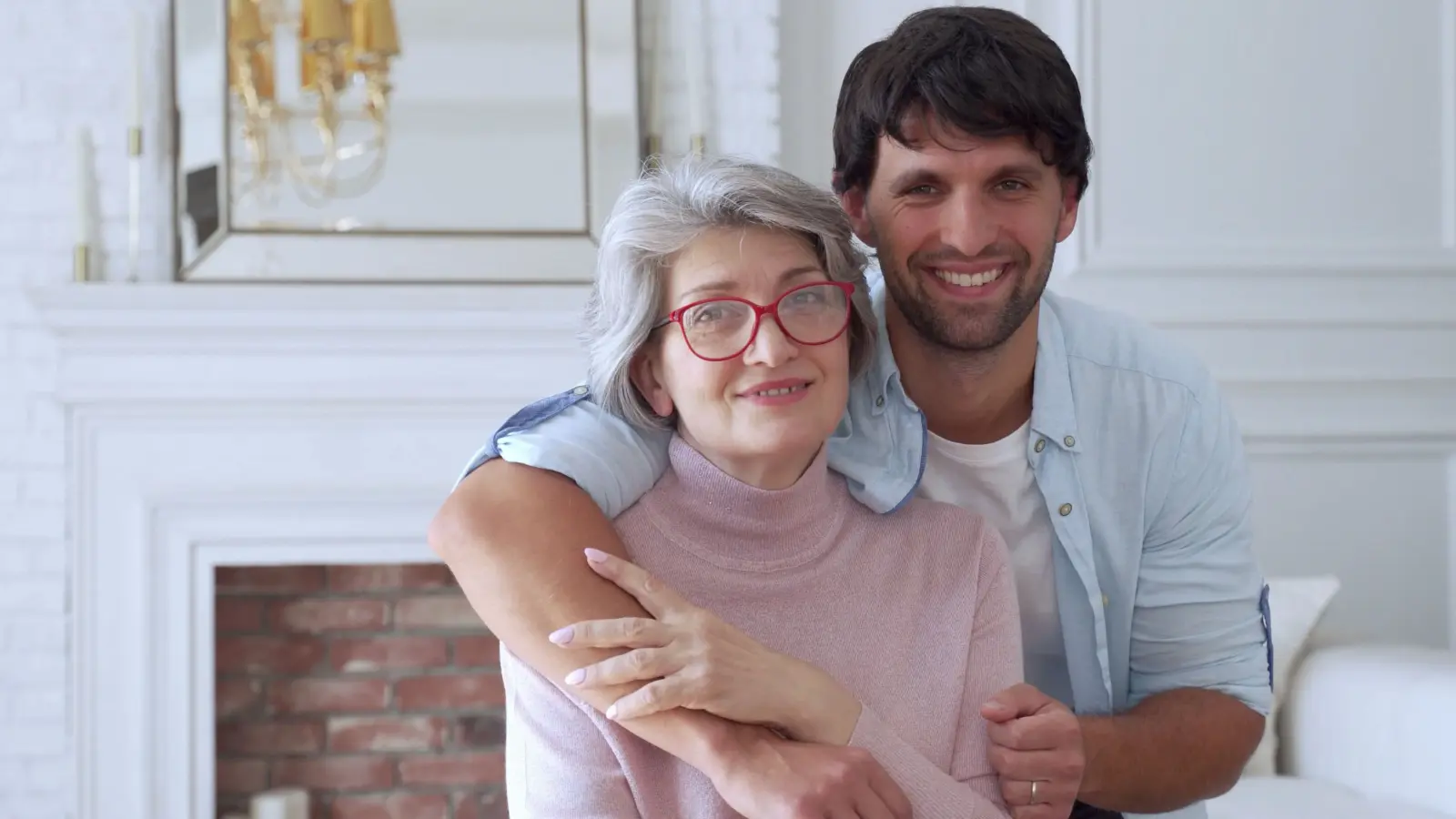 aging mother with loving son