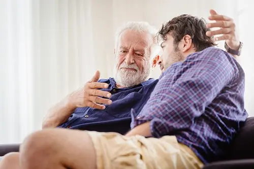 senior asking for help from son