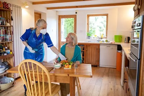 home caregiver serving senior woman