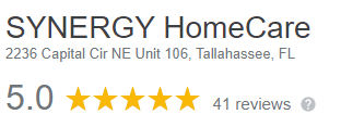 Google 5 star Google Reviews ranking for SYNERGY HomeCare of Tallahassee