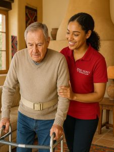 4. SYNERGY HomeCare caregiver providing 24-hour mobility and transfer support