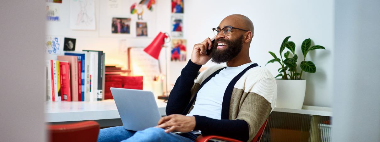 man on the phone while working.