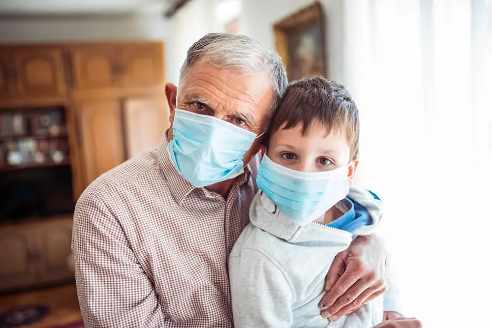 family wearing masks
