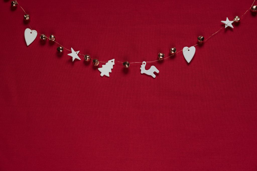 holiday garland on a red background