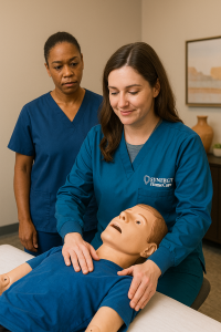 SYNERGY HomeCare trainer provides instruction to new caregiver in our office in Tucson.